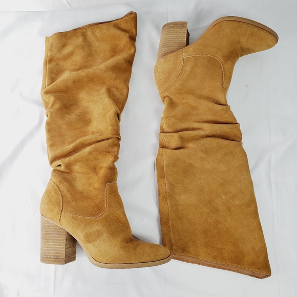Nine West Shoes - Nine West light brown suede stacked heel slouchy boots